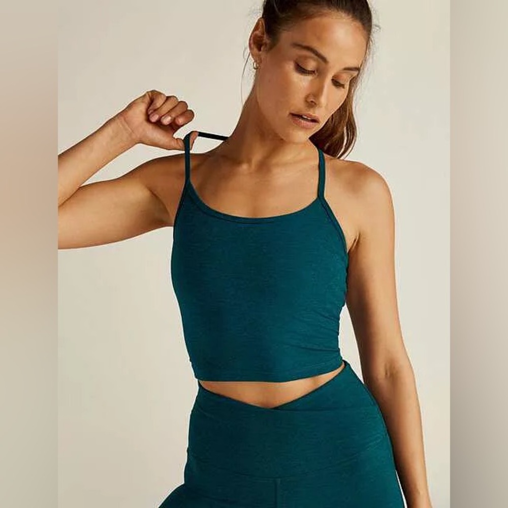 Beyond Yoga Spacedye Slim Racerback Cropped Tank in Blue Heather XL